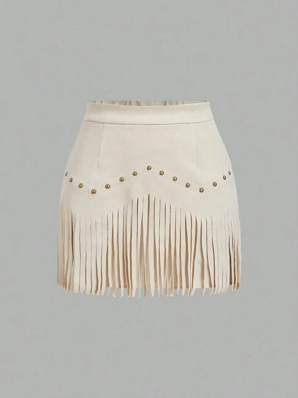 Apricot Casual Women's Hippie Rivet Fringe Suede A-Line Skirt